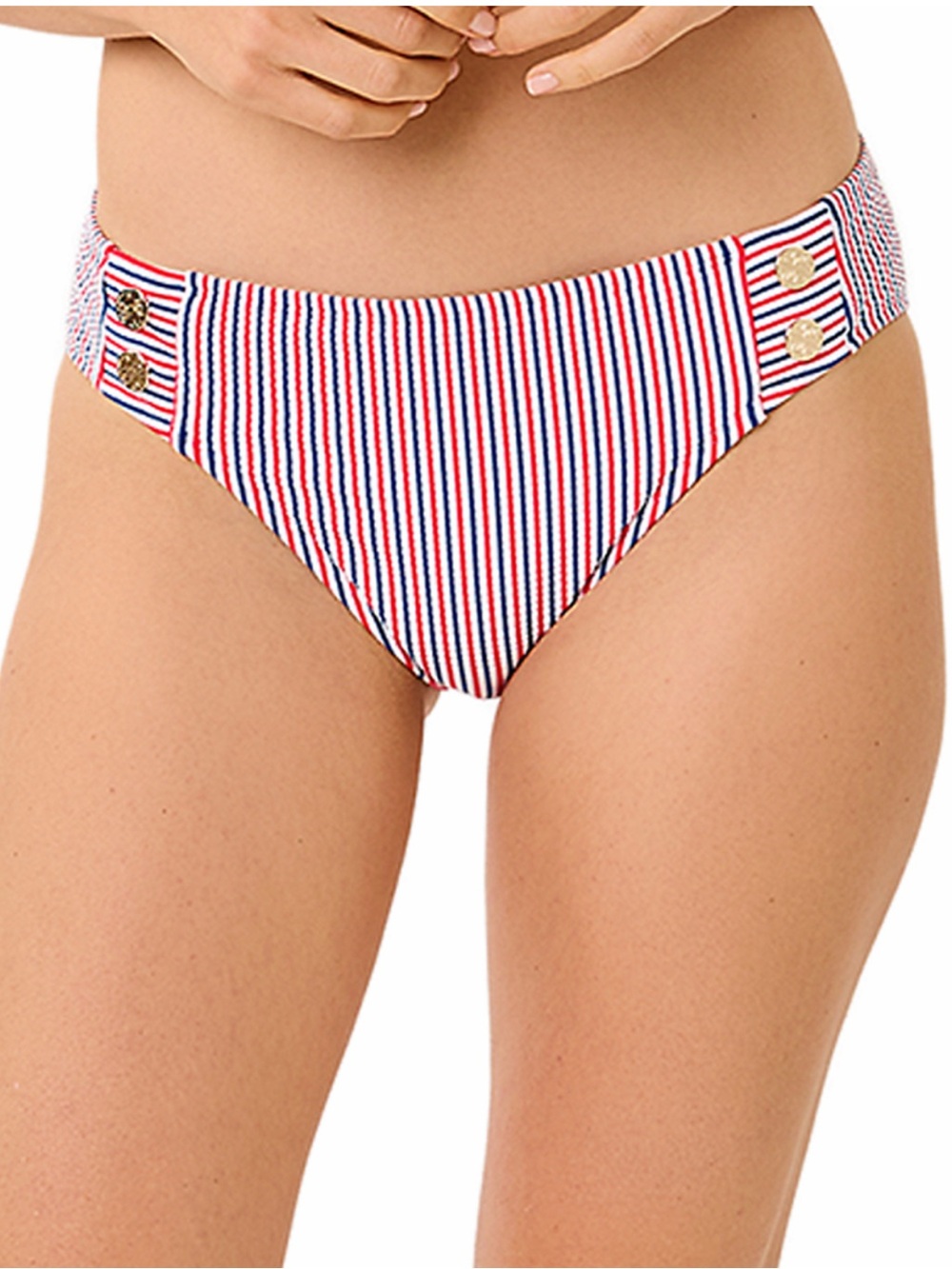 Lilly Pulitzer Red, White & Blue Striped Bikini Bottom with Gold Buttons Size 8